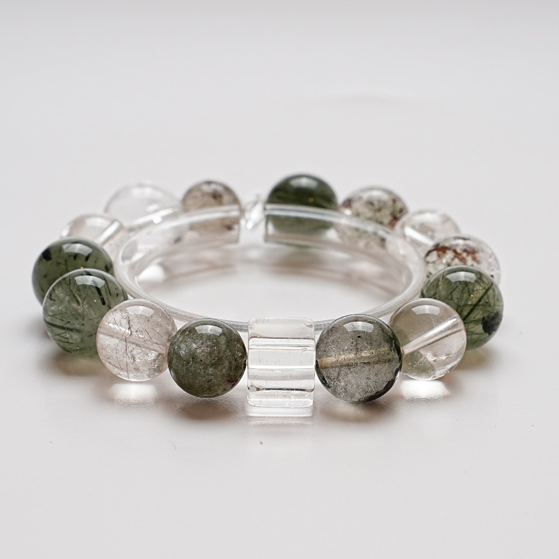 Natural White Crystal Bracelet for Women Green Rutilated Quartz Green Phantom Fashionable High-end Bracelet