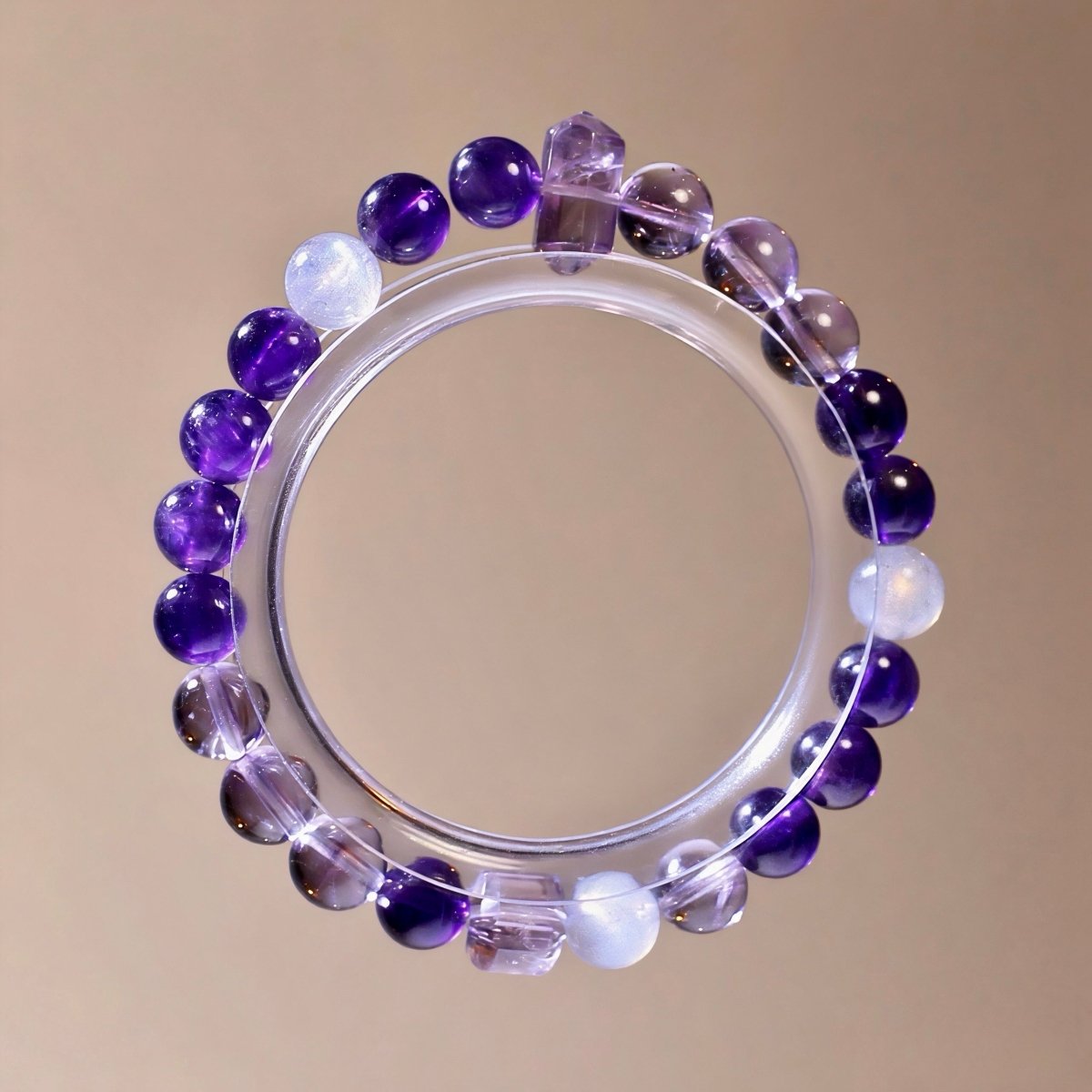 Amethyst and Gray Moonstone healing crystal bracelet for intuition and calm