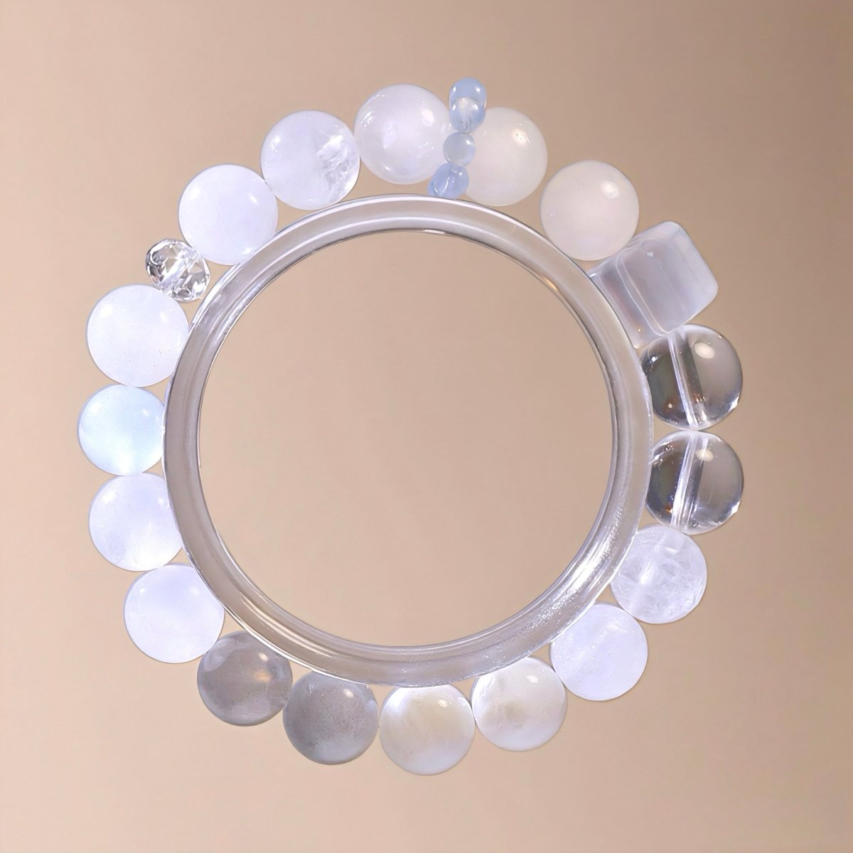 White Phantom Quartz and Aquamarine Bracelet with Clear Quartz – Natural Healing Crystal Jewelry