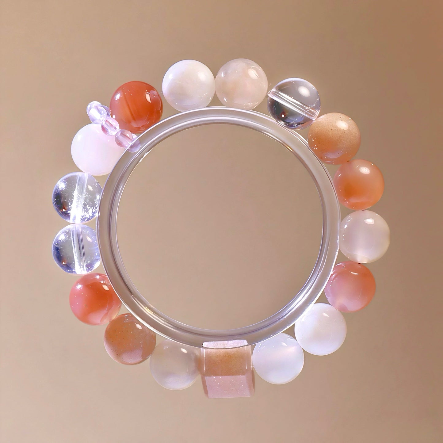 Cherry Blossom Agate and Sunstone Bracelet with Pink Agate and White Azeztulite – Healing and Joyful Jewelry