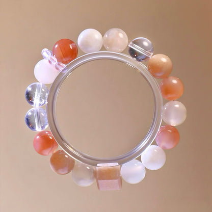 Cherry Blossom Agate and Sunstone Bracelet with Pink Agate and White Azeztulite – Healing and Joyful Jewelry