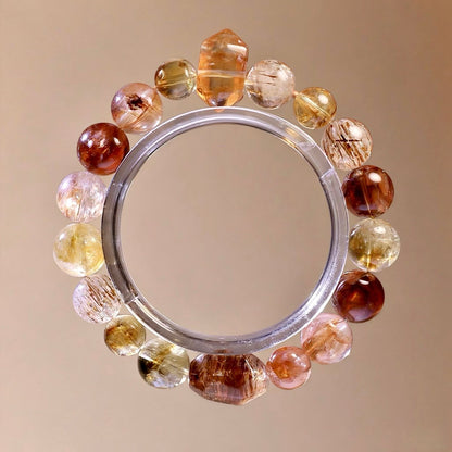 Natural Blood Agate and Citrine Bracelet with Black Rutilated Quartz – Healing Energy Jewelry