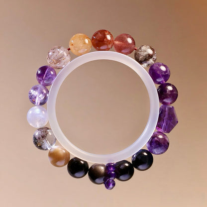 Amethyst and Obsidian natural crystal bracelet for calm and protection