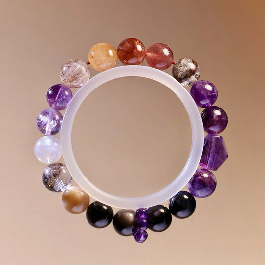 Amethyst and Obsidian natural crystal bracelet for calm and protection