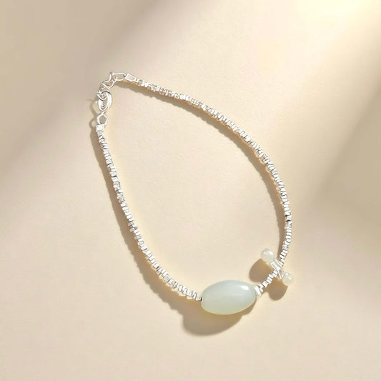 Summer Full Body S925Fragmented Silver Irregular Thai Silver Rice Bead Jade Bracelet Exquisite Light Luxury Bracelet for Women