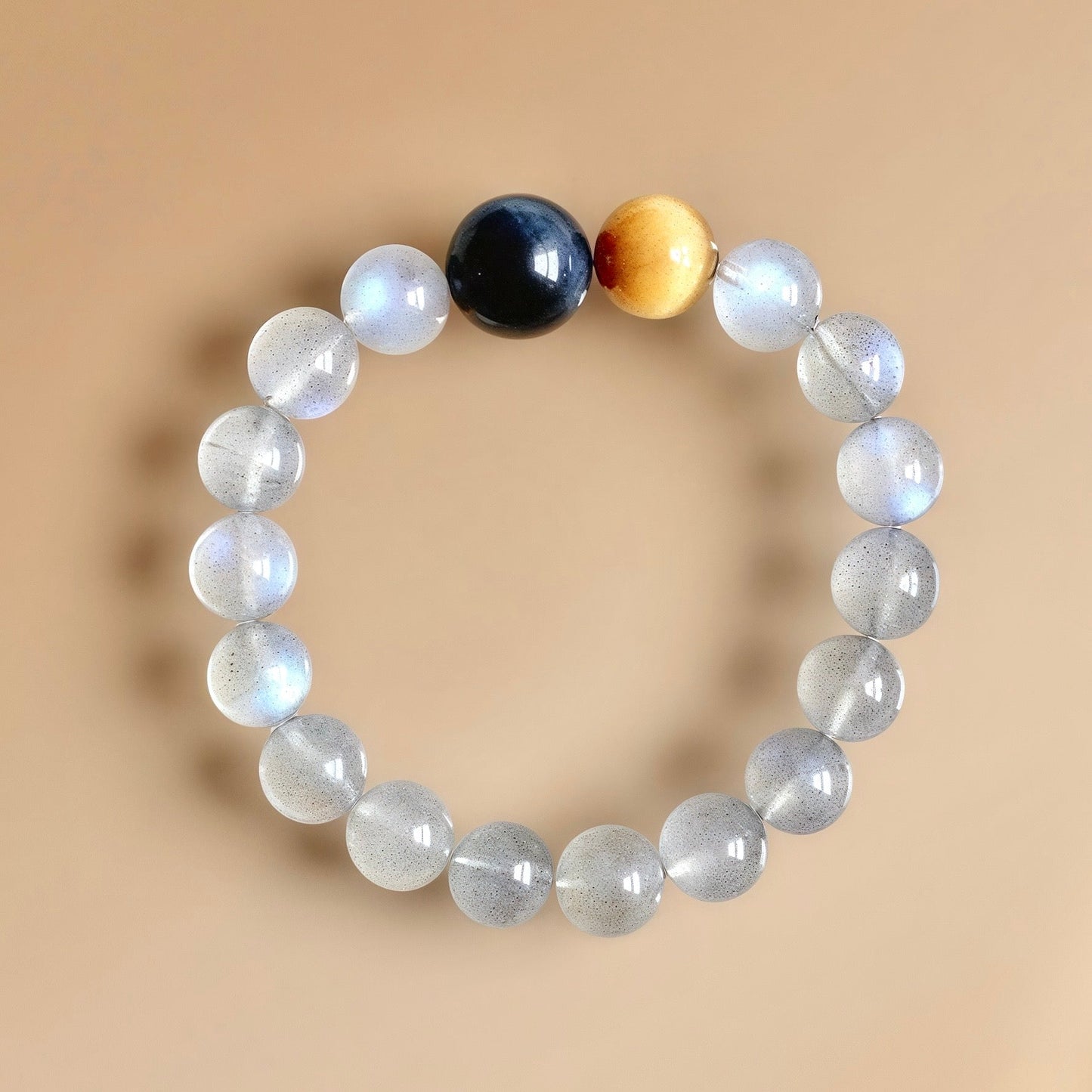 Gray Moonstone and Golden Tiger’s Eye crystal bracelet for intuition and confidence
