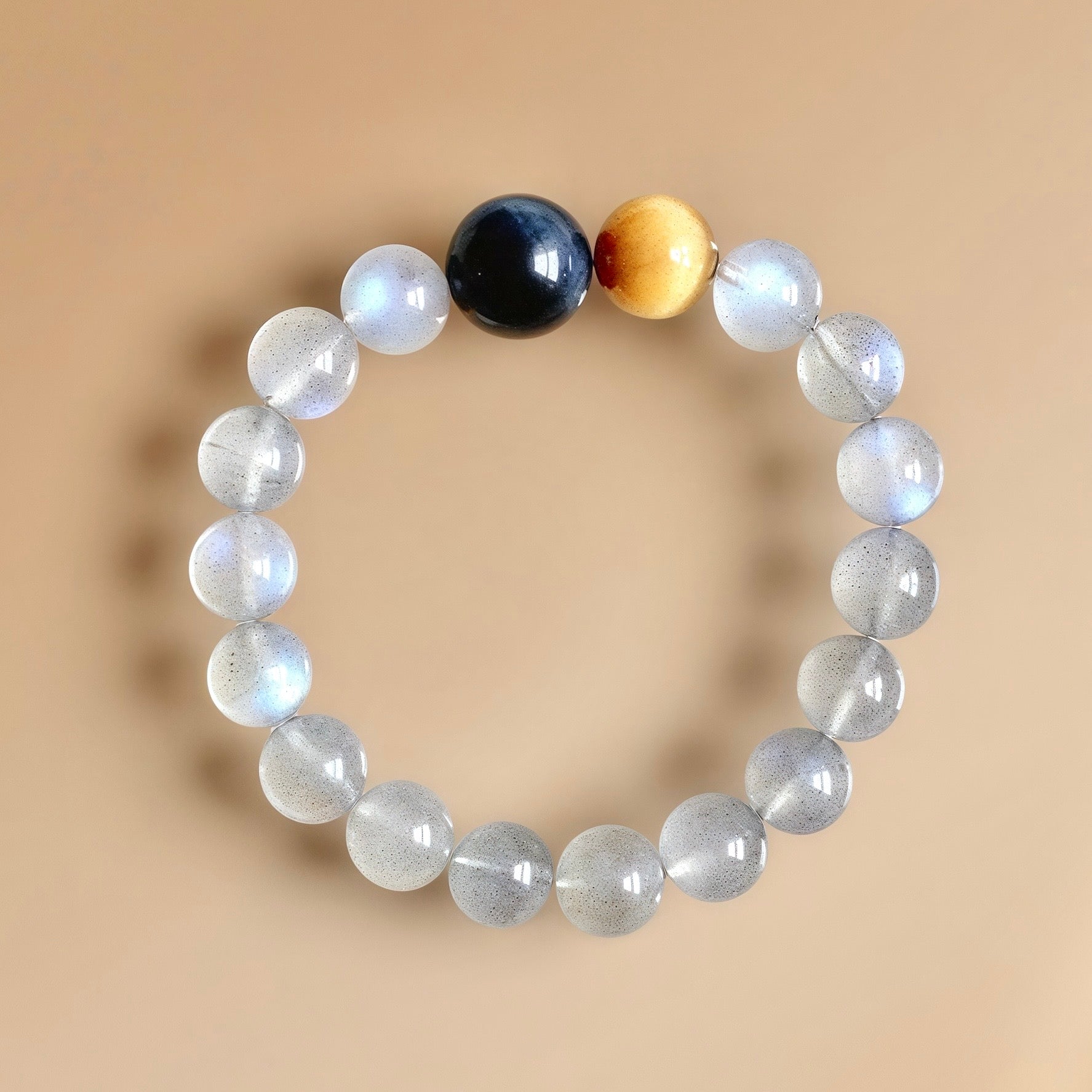 Gray Moonstone and Golden Tiger’s Eye crystal bracelet for intuition and confidence